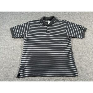 Patagonia Polo Shirt Mens Medium Grey Short Sleeve Beige Blue White Stripes